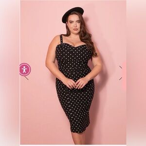 Vixen by Micheline Pitt Black and White Polka Dot Wiggle Dress
